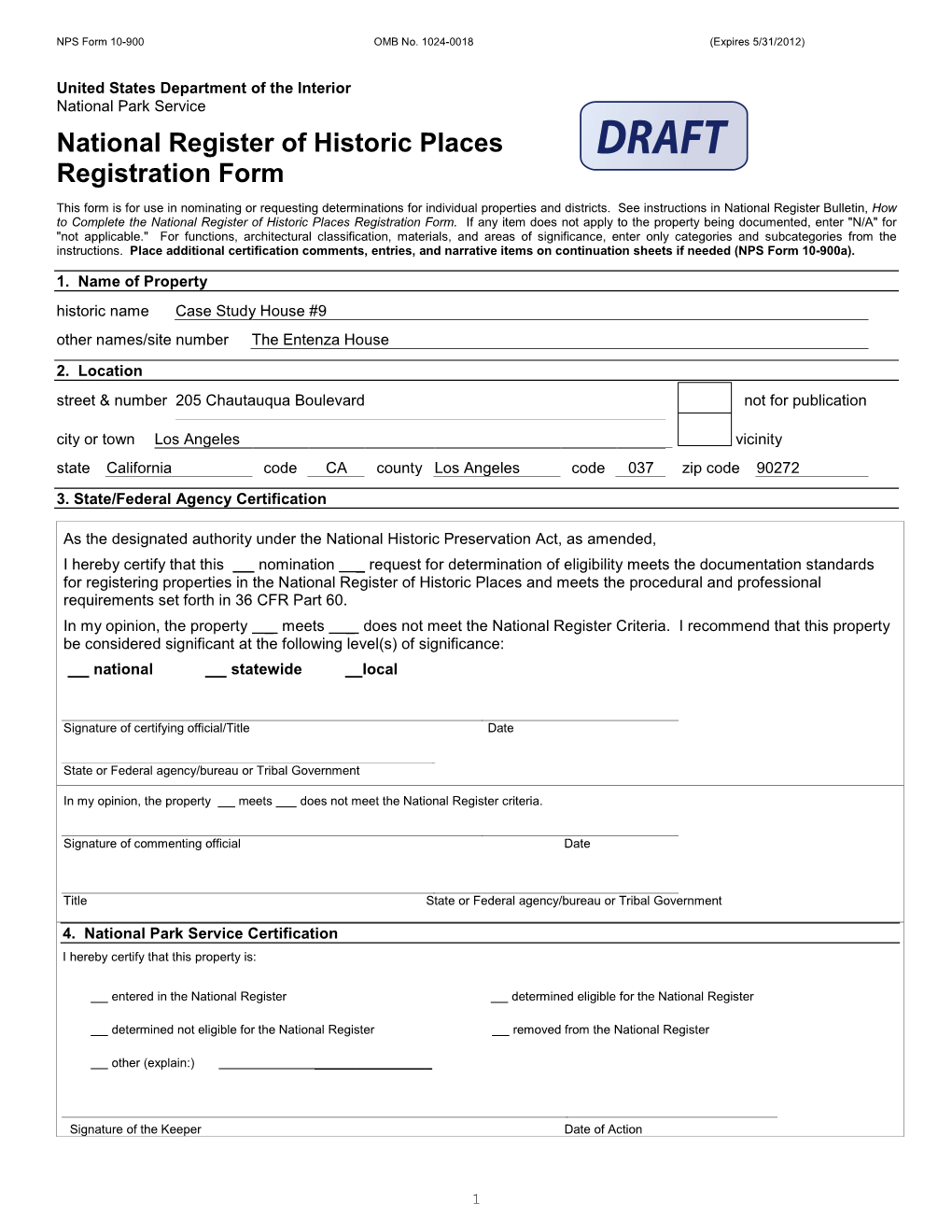 NPS Form 10 900 OMB No. 1024 0018