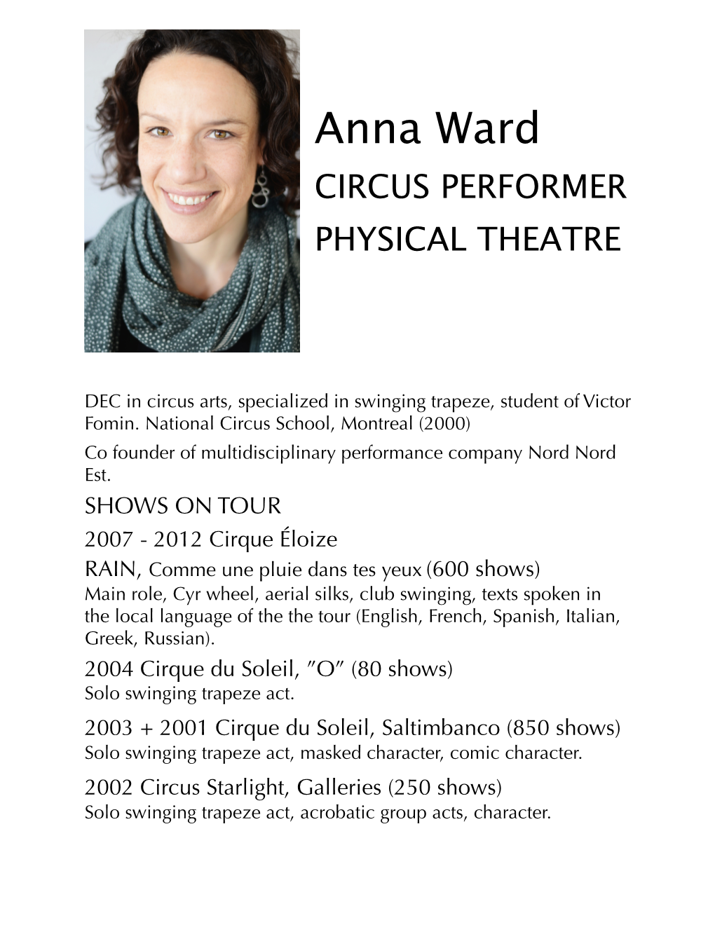 Anna Ward CV
