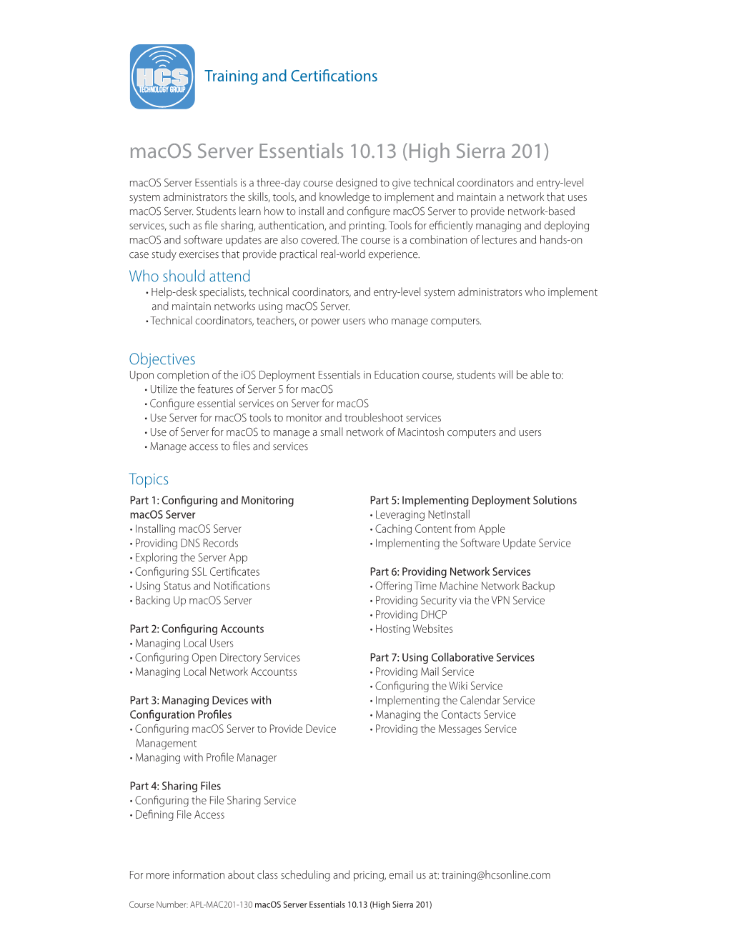 Macos Server Essentials 10.13 (High Sierra 201)
