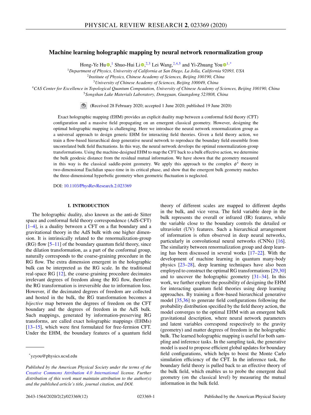 (2020) Machine Learning Holographic Mapping by Neural Network