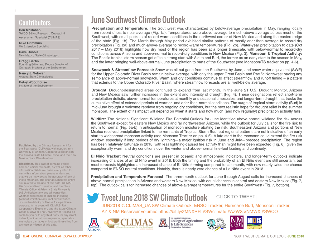 June Southwest Climate Outlook Tweet June 2018 SW Climate