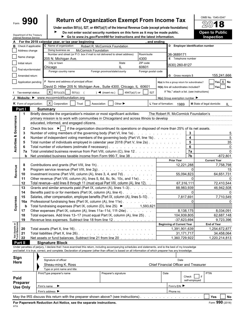 Mccormick Foundation D Employer Identification Number Address Change Doing Business As Mccormick Foundation Number and Street (Or P.O