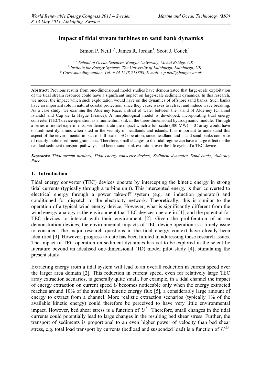 Impact of Tidal Stream Turbines on Sand Bank Dynamics