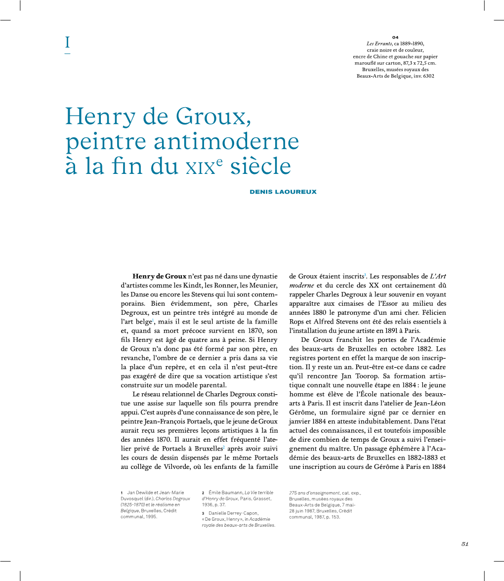 Henry De Groux, Peintre Antimoderne À La Fin Du Xix E Siècle