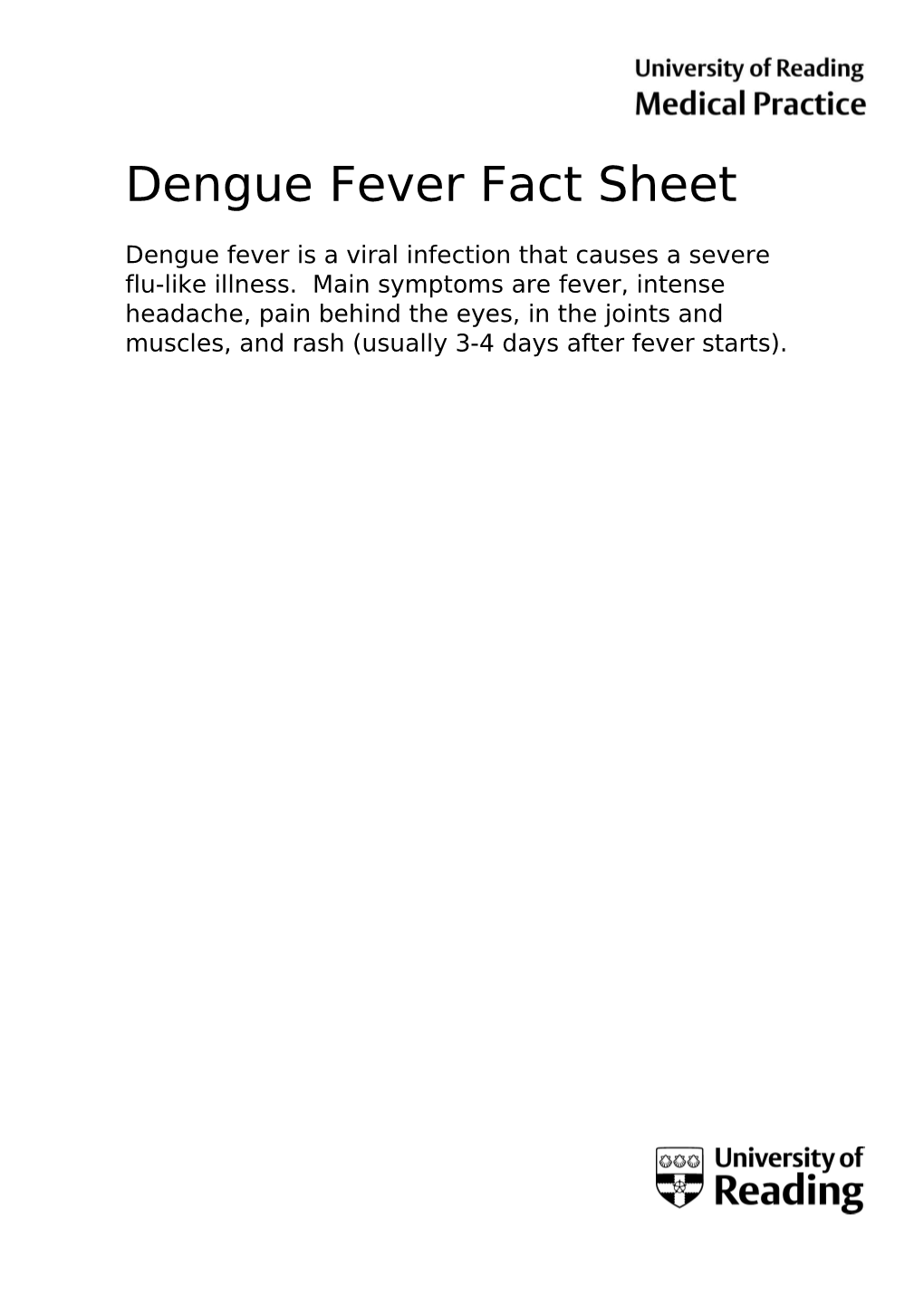 Dengue Fever Fact Sheet