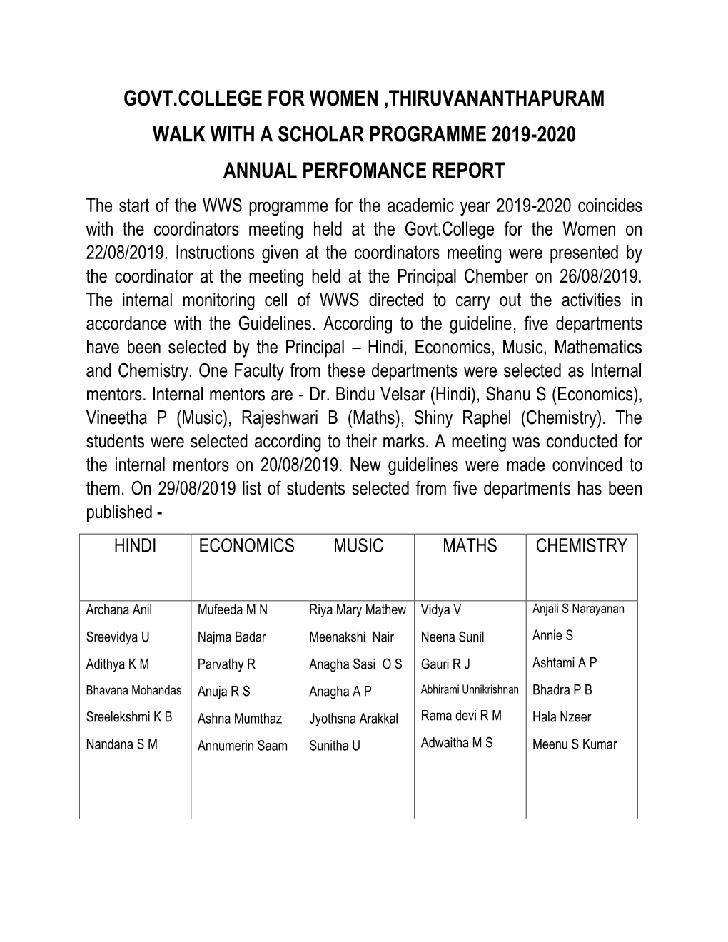 Govt.College for Women ,Thiruvananthapuram Walk with a Scholar Programme 2019-2020