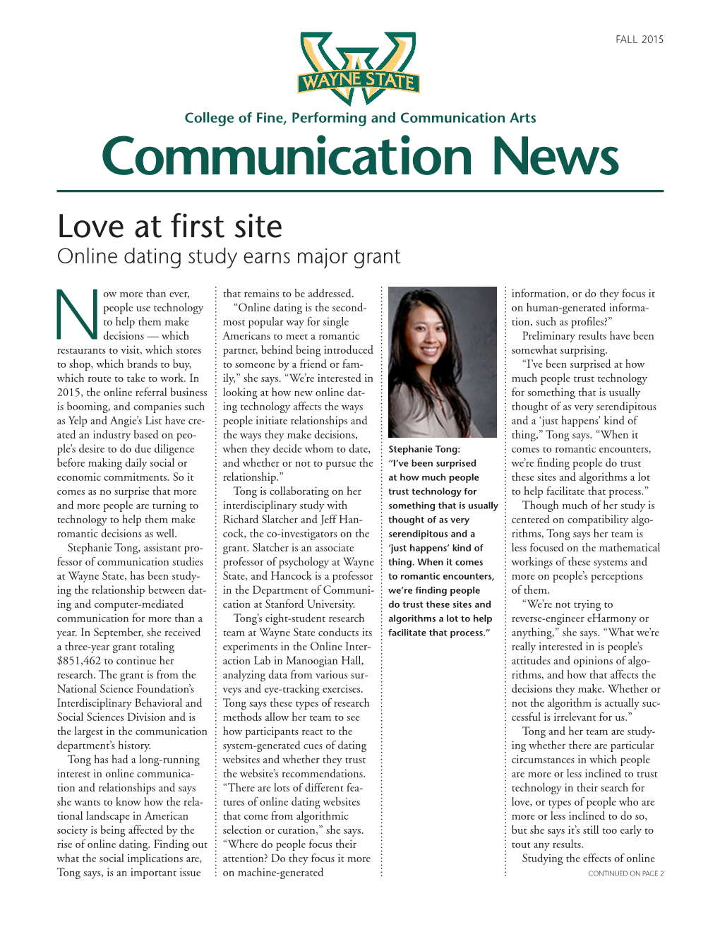 Communication News Love at First Site Online Dating Study Earns Major Grant