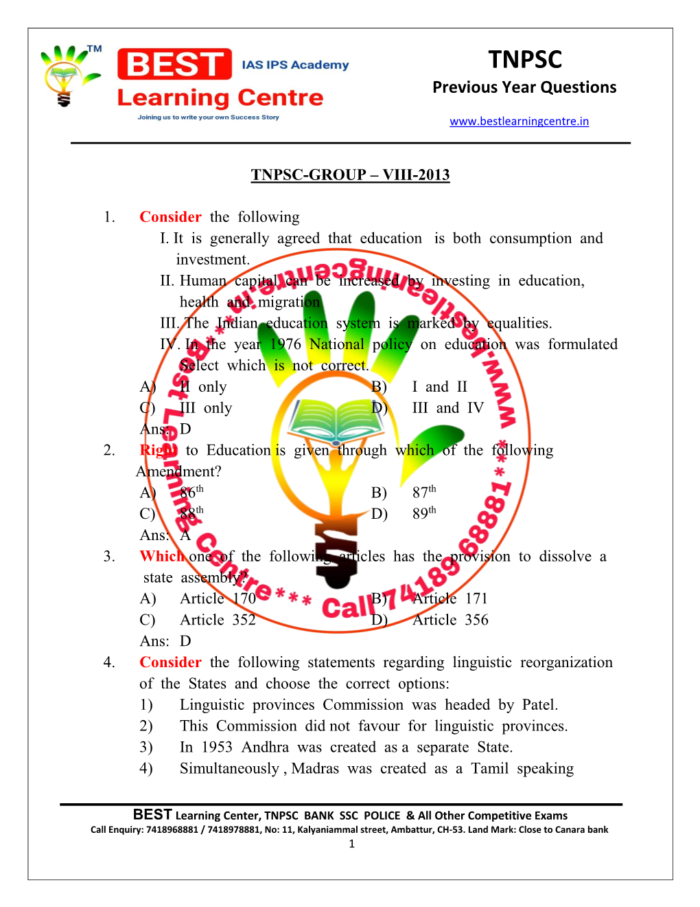 TNPSC Previous Year Questions