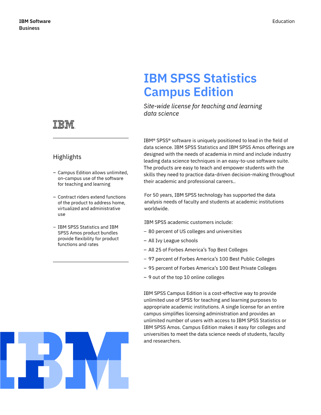 IBM SPSS Statistics Campus Edition Site-Wide License for Teaching and Learning Data Science