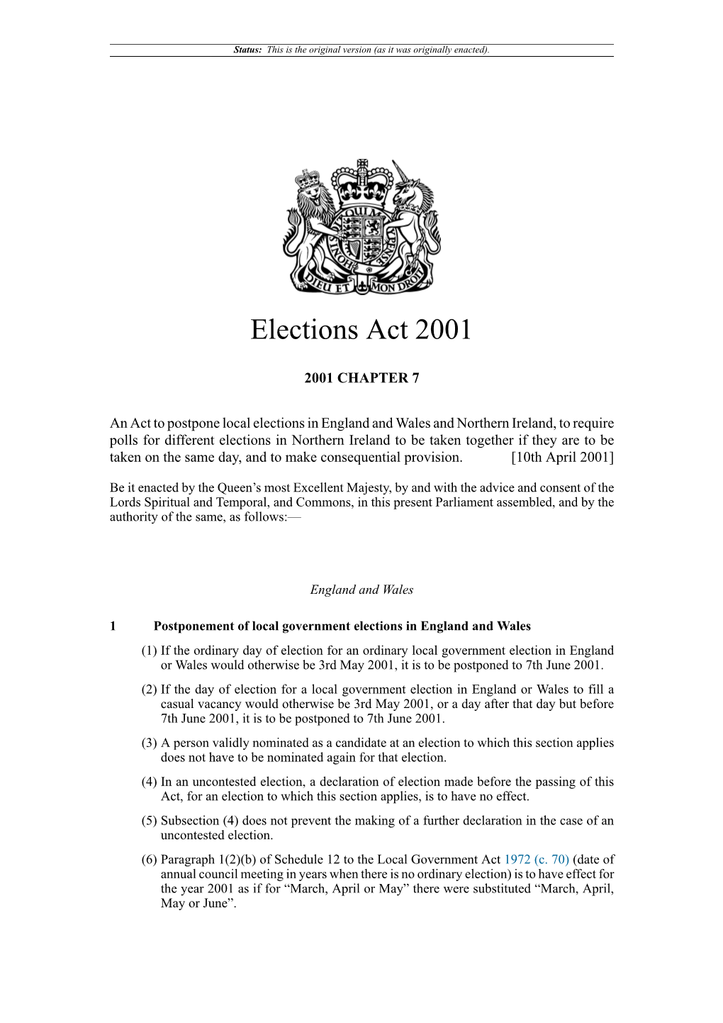 Elections Act 2001