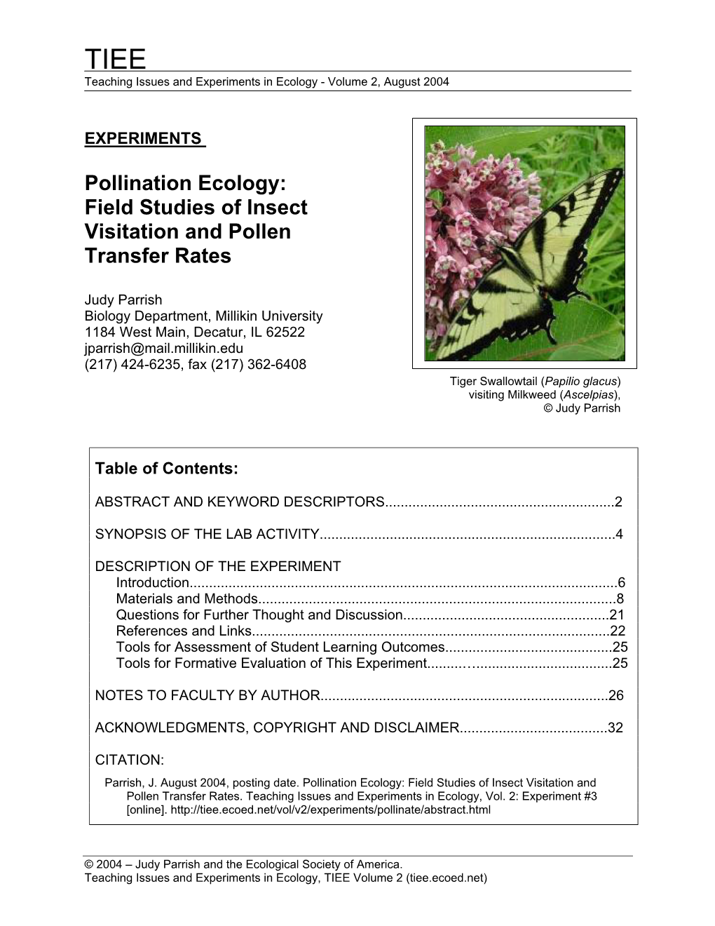Pollination Ecology: Field Studies of Insect Visitation and Pollen Transfer Rates