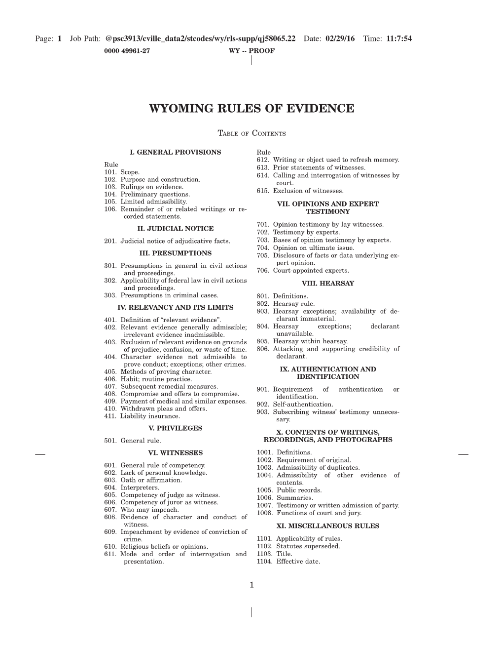 Wyoming Rules of Evidence