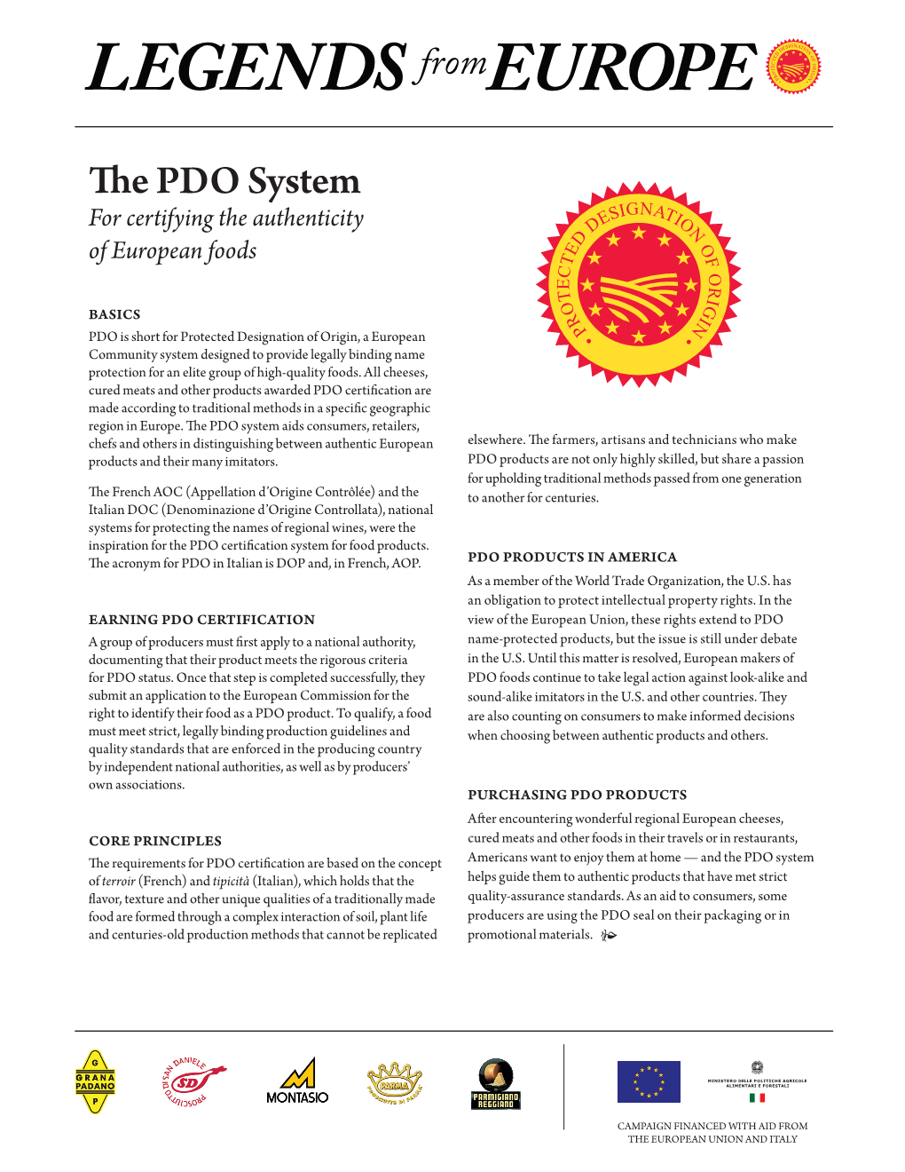 The PDO System For Certifying the Authenticity of European Foods