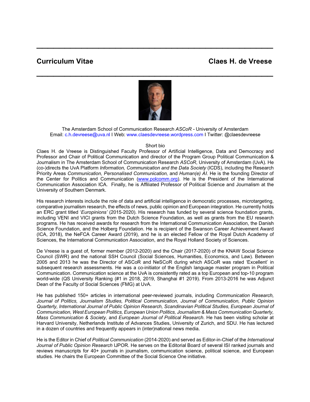 Curriculum Vitae Claes H. De Vreese ______