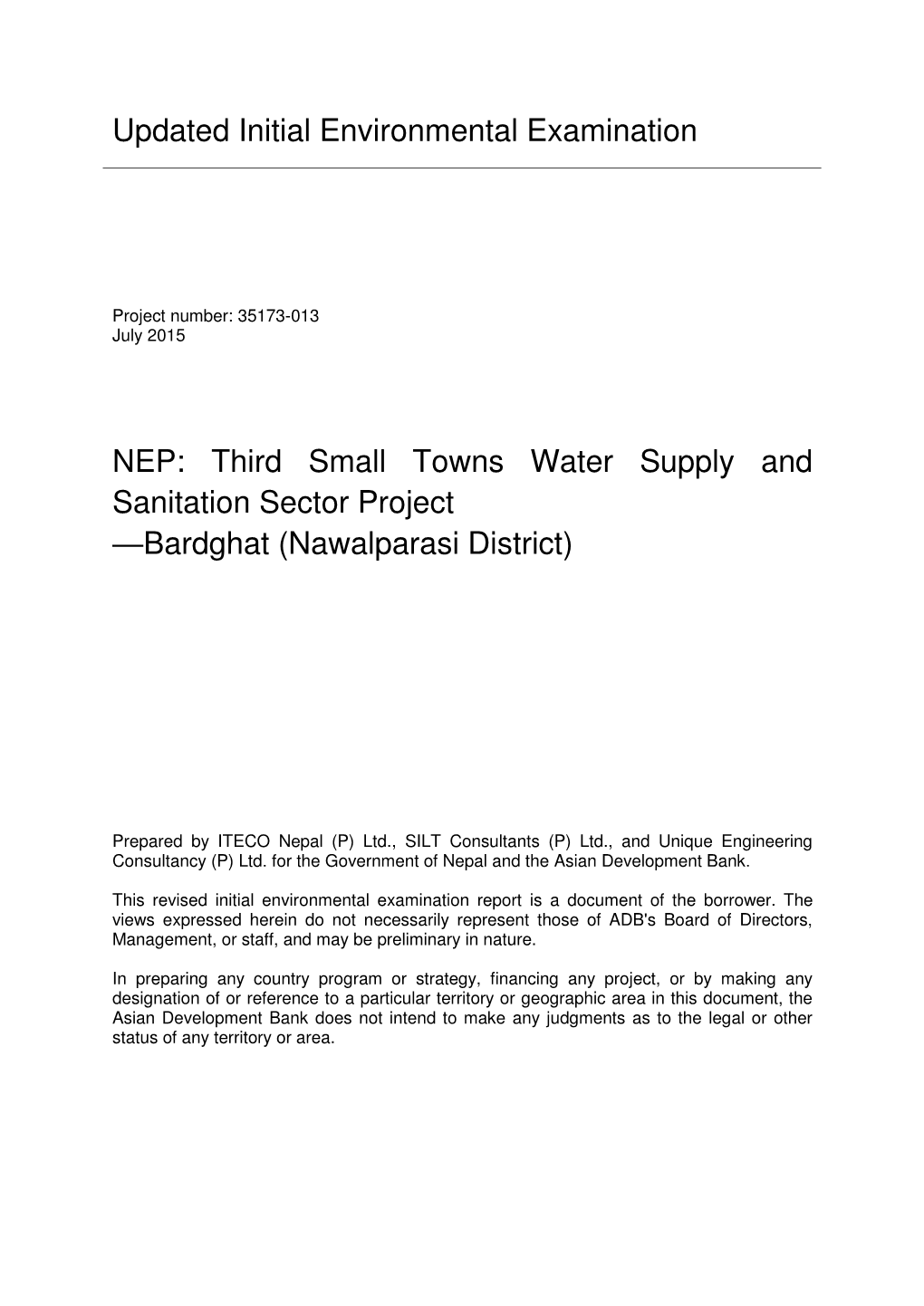 35173-013: Third Small Towns Water Supply and Sanitation Sector Project