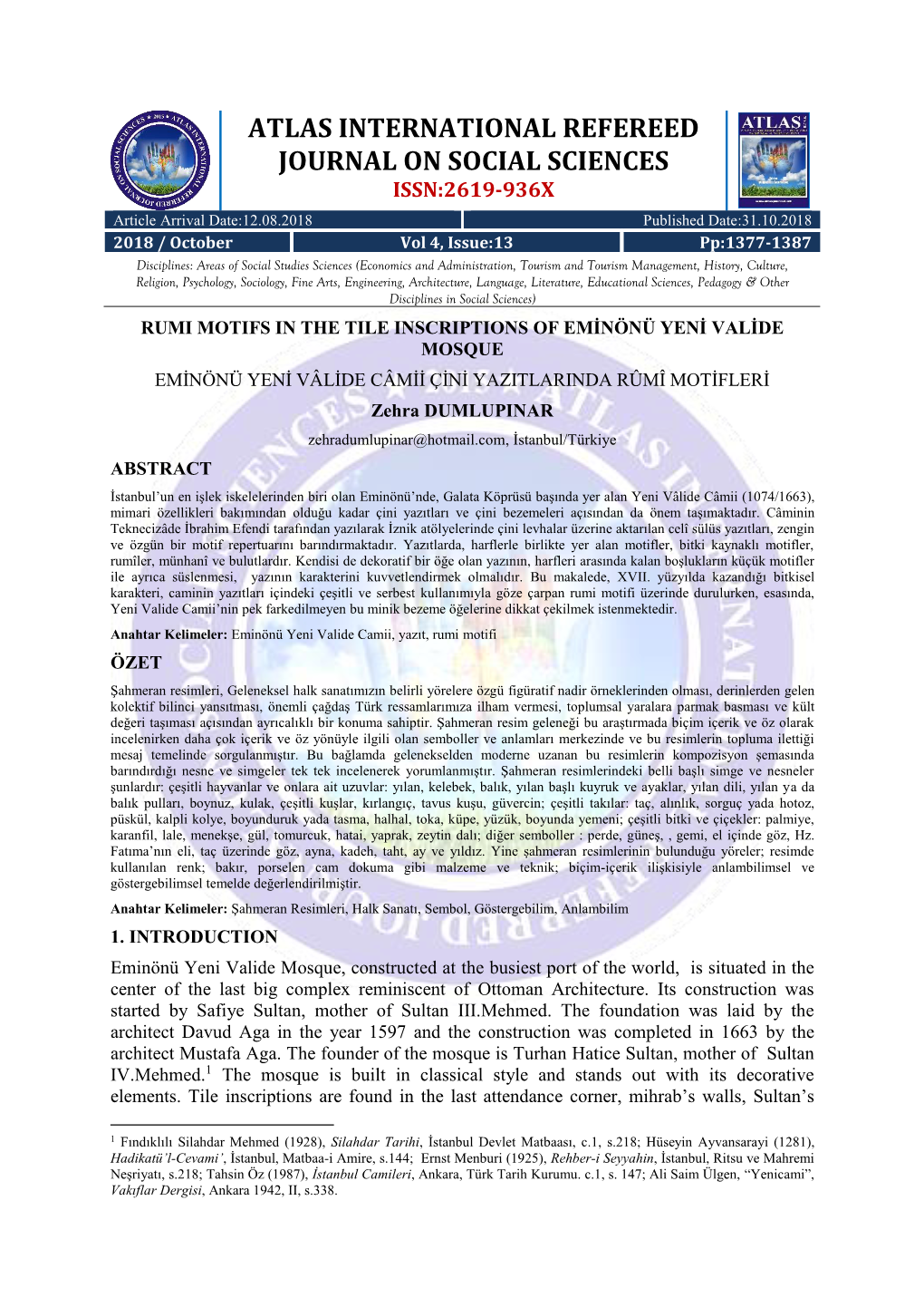 Atlas International Refereed Journal on Social Sciences Issn:2619-936X