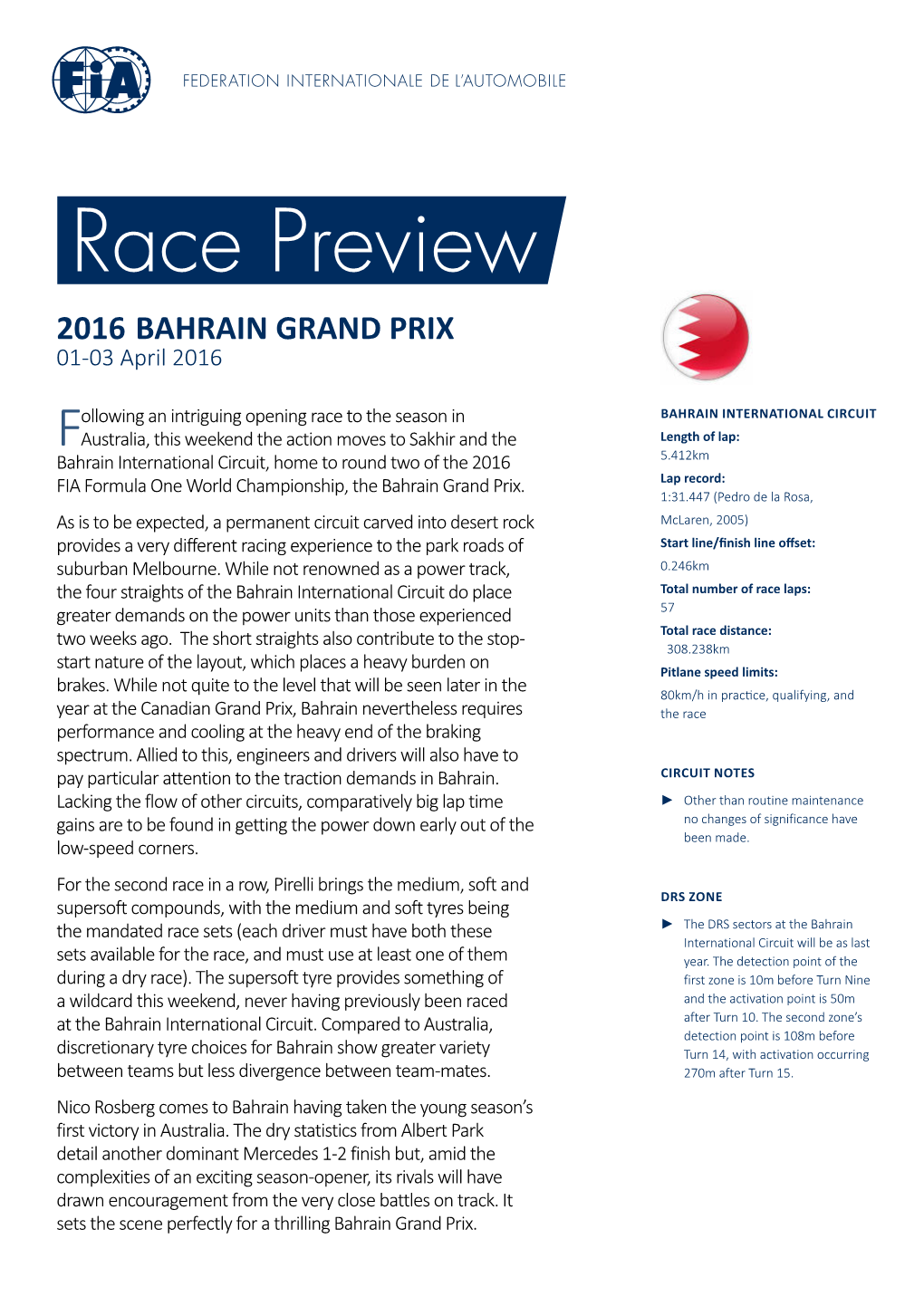 2016 BAHRAIN GRAND PRIX 01-03 April 2016