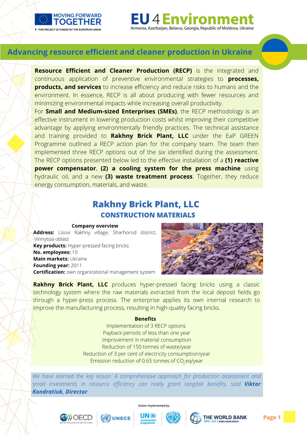 Rakhny Brick Plant, LLC Under the Eap GREEN Programme Outlined a RECP Action Plan for the Company Team