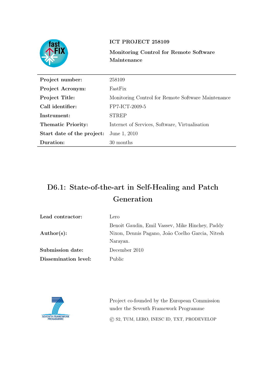 State-Of-The-Art in Self-Healing and Patch Generation