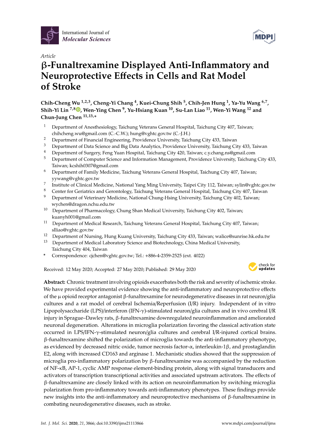 Β-Funaltrexamine Displayed Anti-Inflammatory And