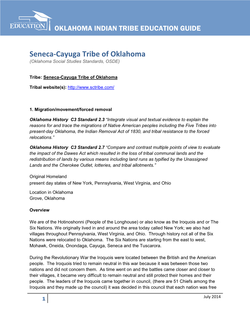 Seneca-Cayuga Tribe of Oklahoma (Oklahoma Social Studies Standards, OSDE)