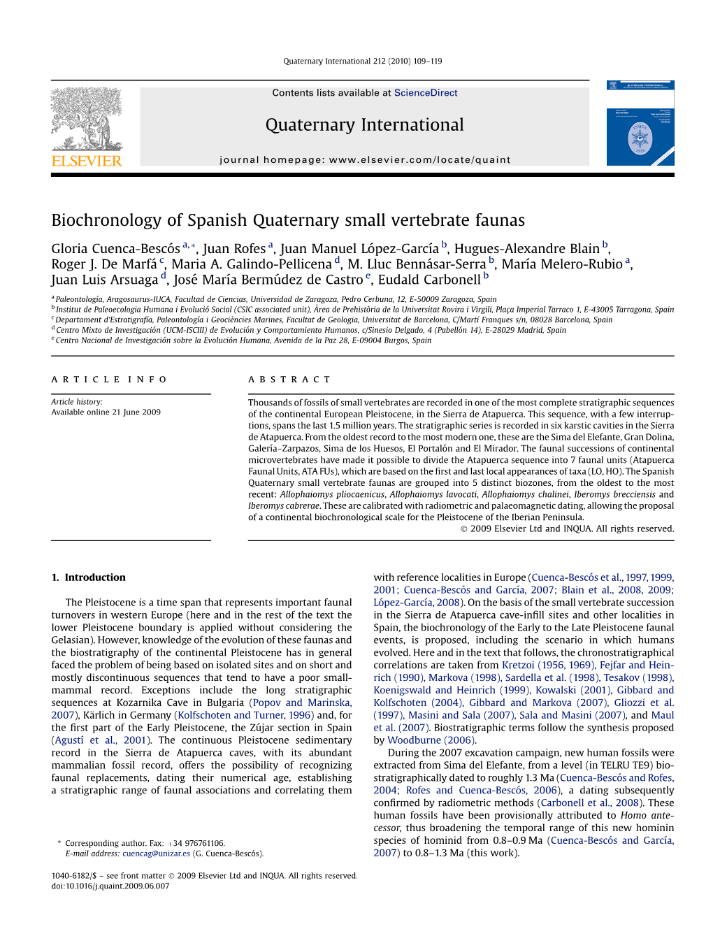 Biochronology of Spanish Quaternary Small Vertebrate Faunas