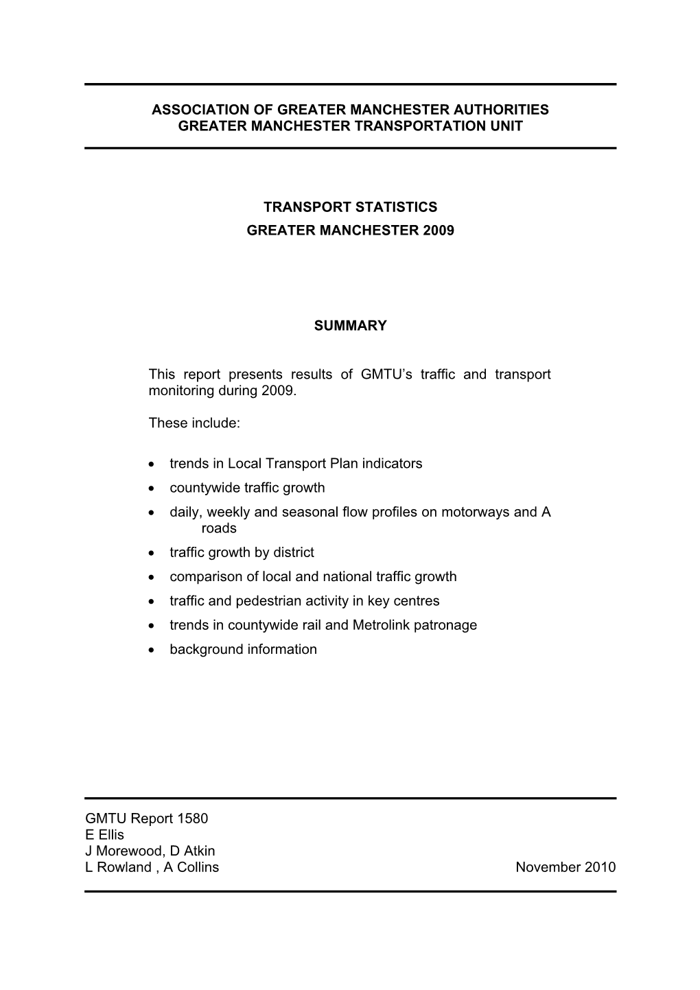 Transport Statistics Greater Manchester 2009 Full Report