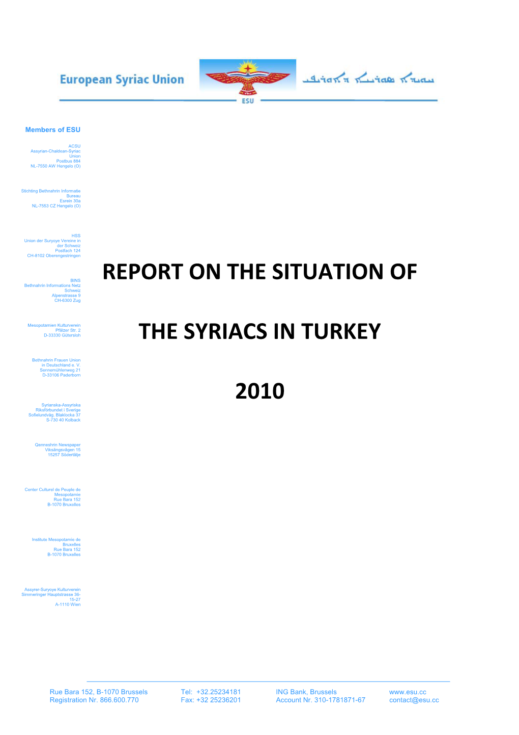 Report on the Situation of the Syriacs in Turkey 2010