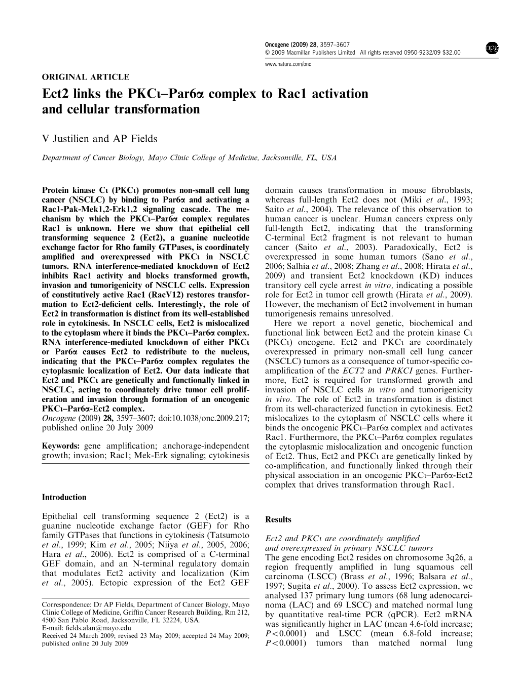 Ect2 Links the PKC&Iota;&Ndash;Par6&Alpha