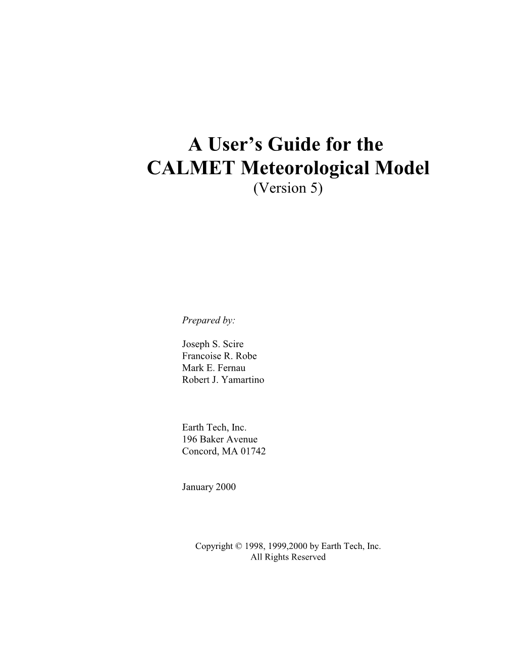 A User's Guide for the CALMET Meteorological Model