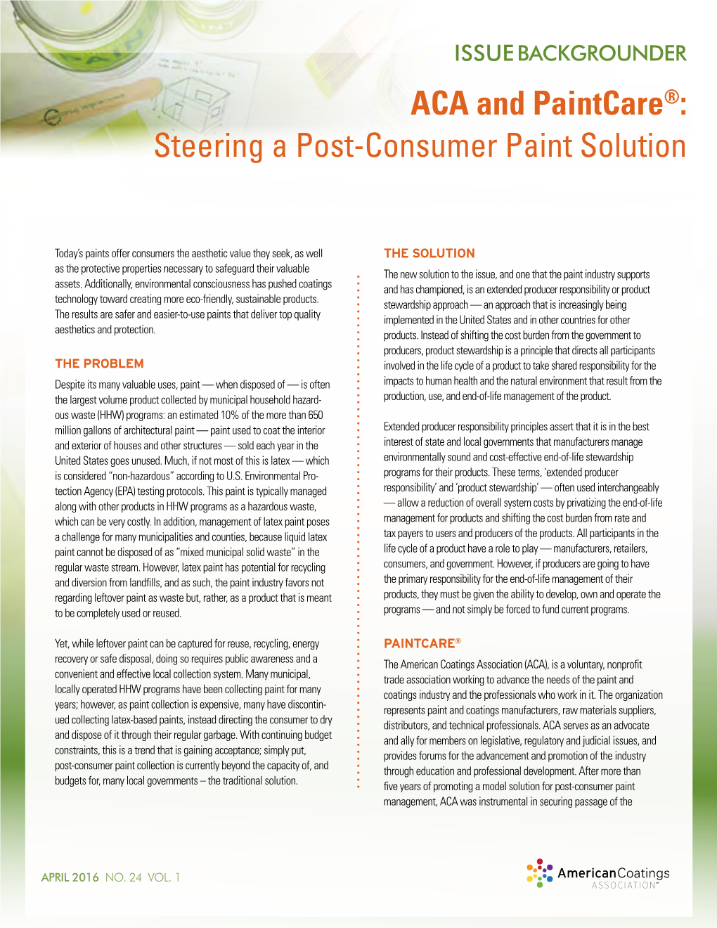 ACA and Paintcare®: Steering a Post-Consumer Paint Solution