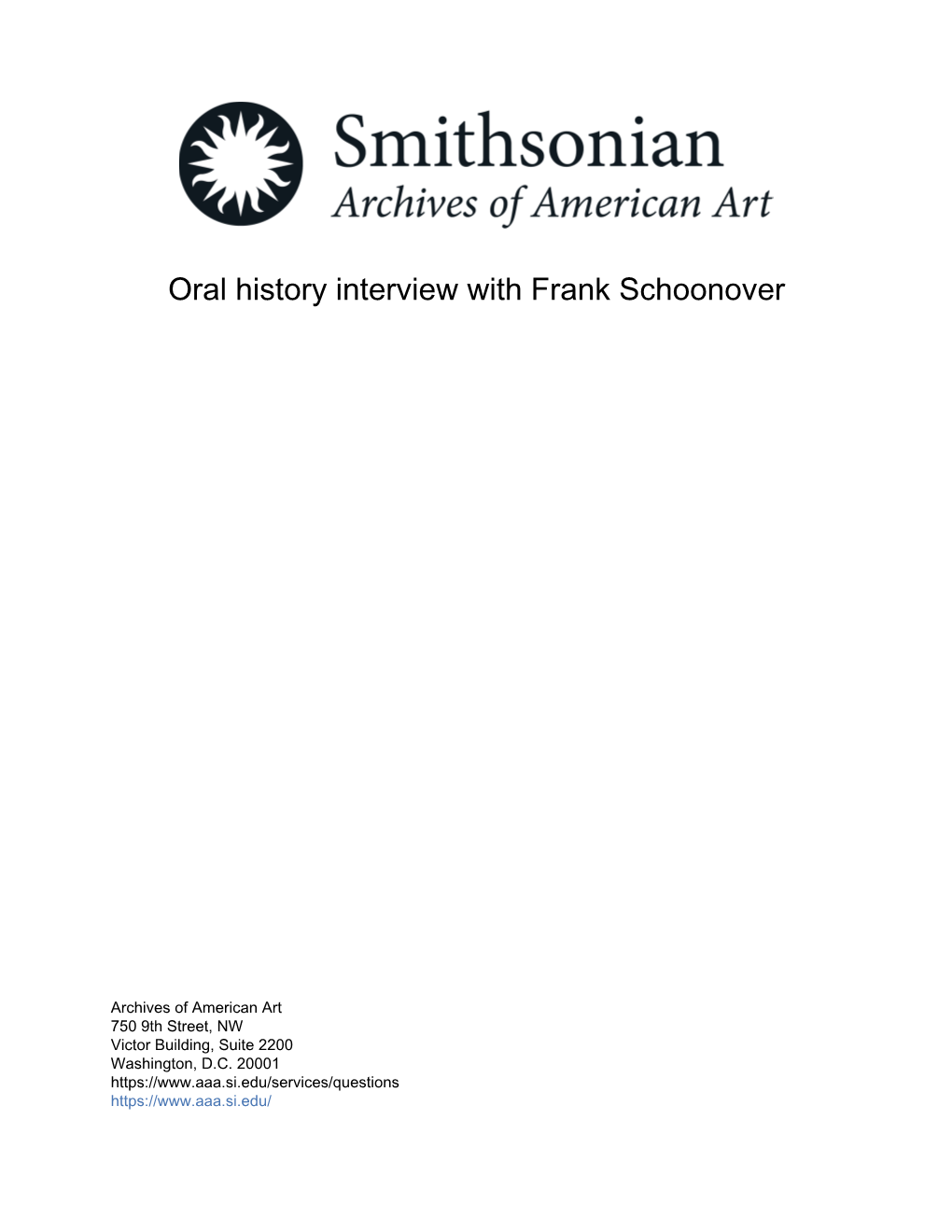 Oral History Interview with Frank Schoonover