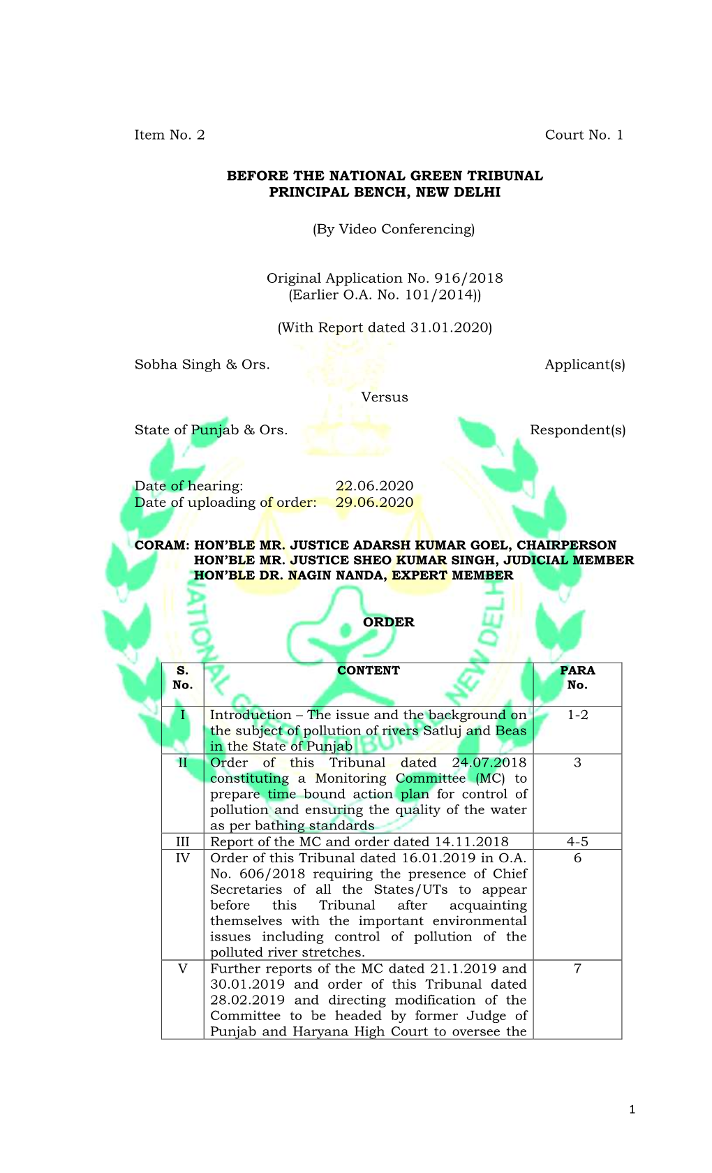 Item No. 2 Court No. 1 BEFORE the NATIONAL GREEN TRIBUNAL PRINCIPAL BENCH, NEW DELHI