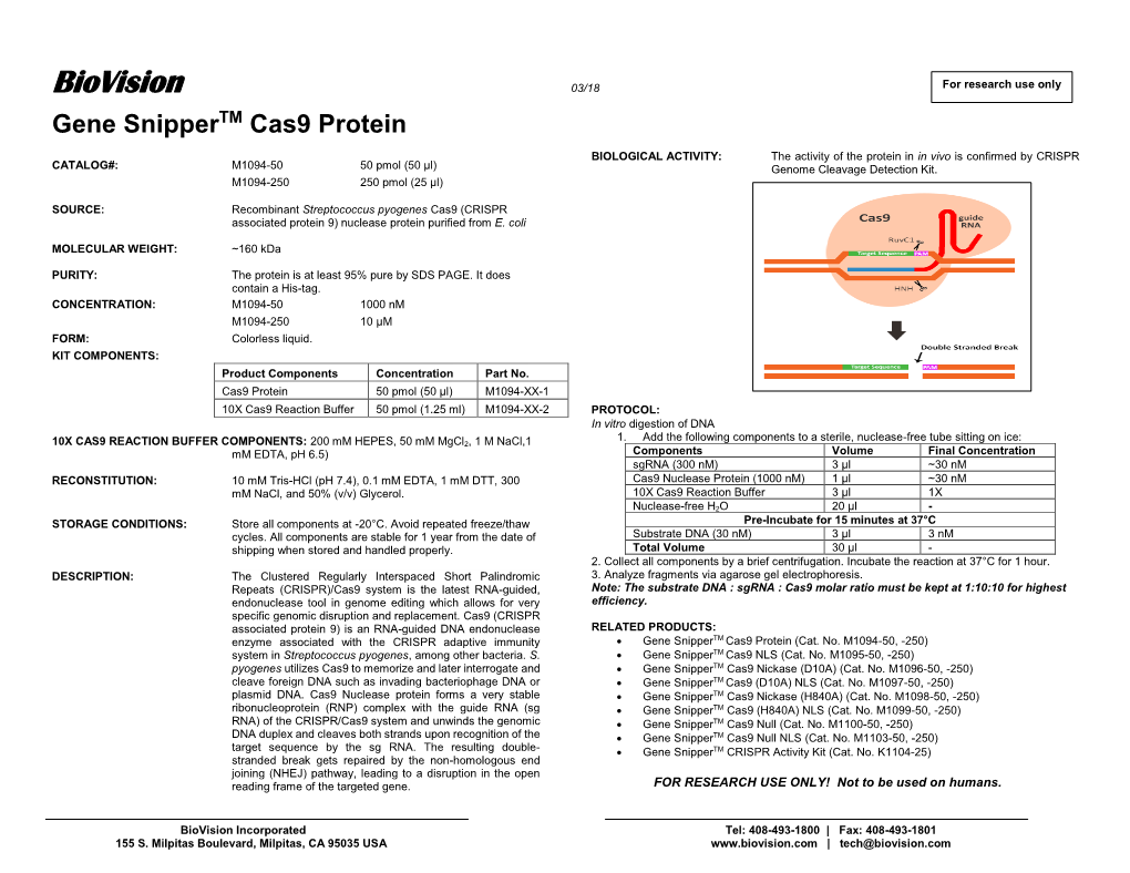 M1094 Gene Snippertm Cas9 Protein