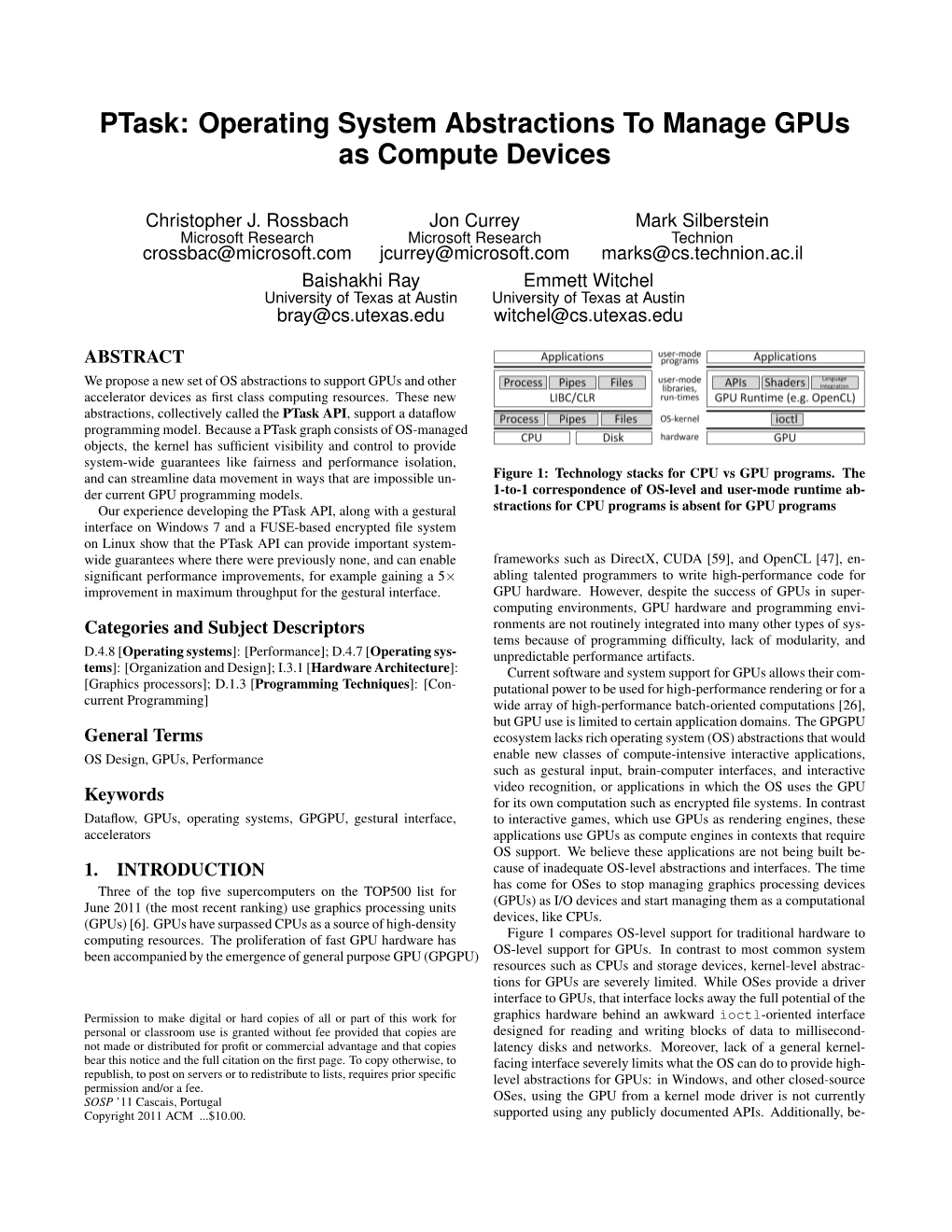 Ptask: Operating System Abstractions to Manage Gpus As Compute Devices