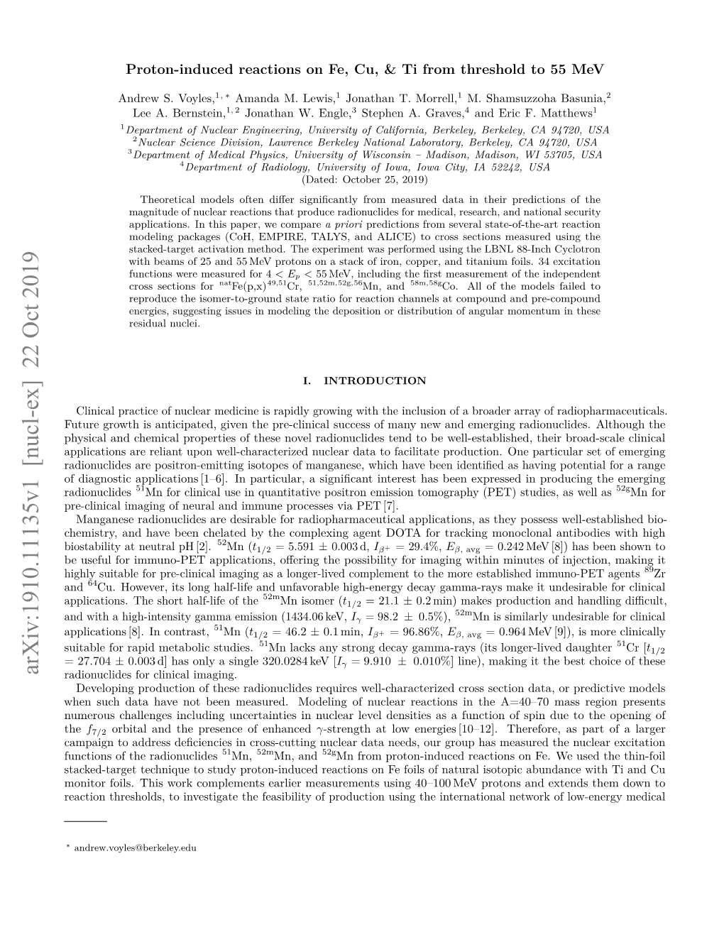 Proton-Induced Reactions on Fe, Cu, & Ti from Threshold to 55