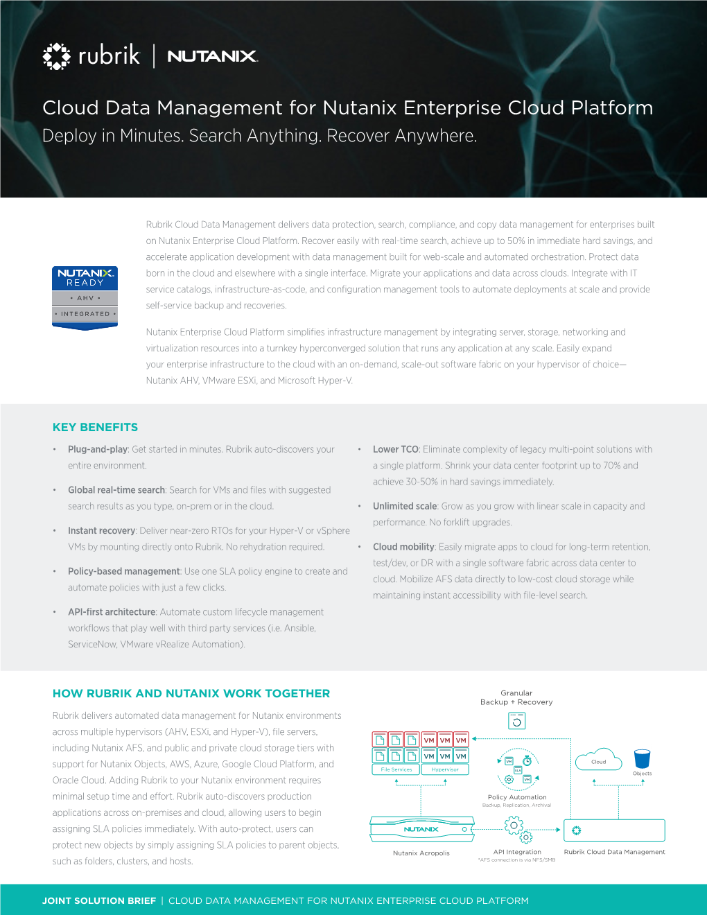 Cloud Data Management for Nutanix Enterprise Cloud Platform Deploy in Minutes