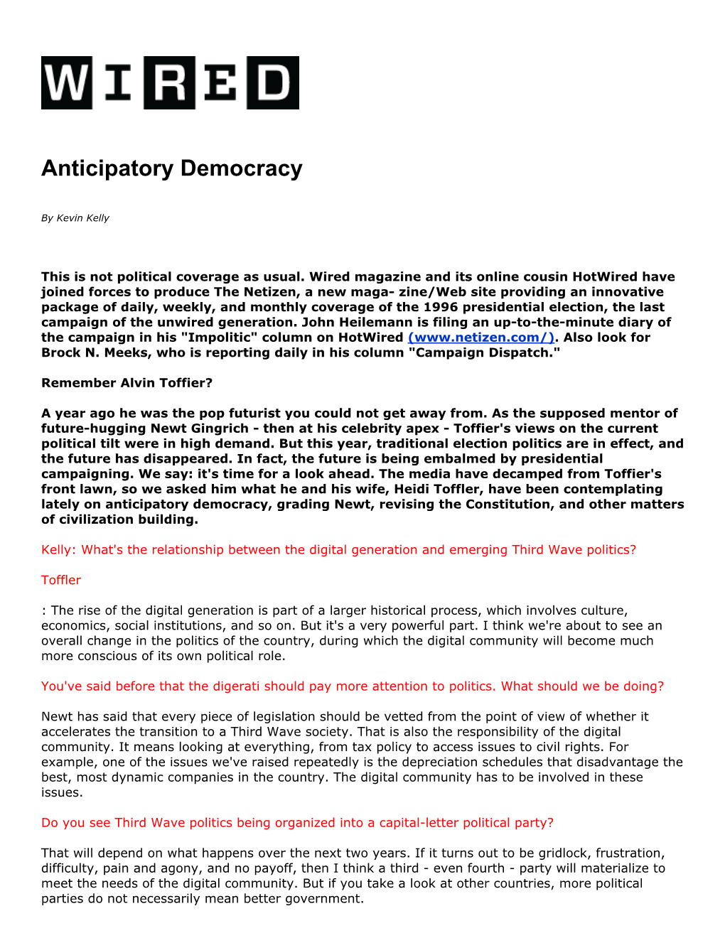 Anticipatory Democracy