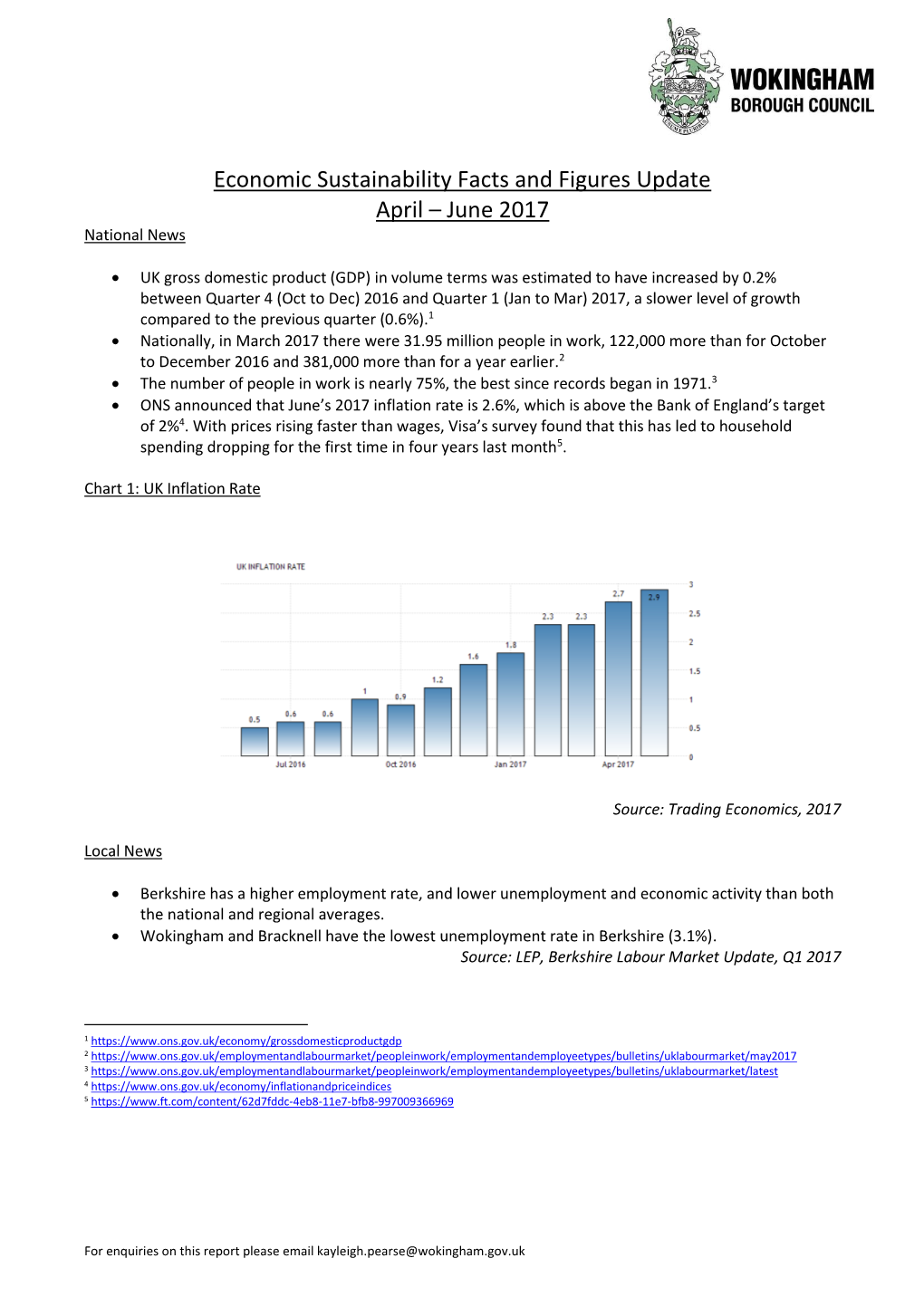 Economic Sustainability Facts and Figures Update April – June 2017 National News