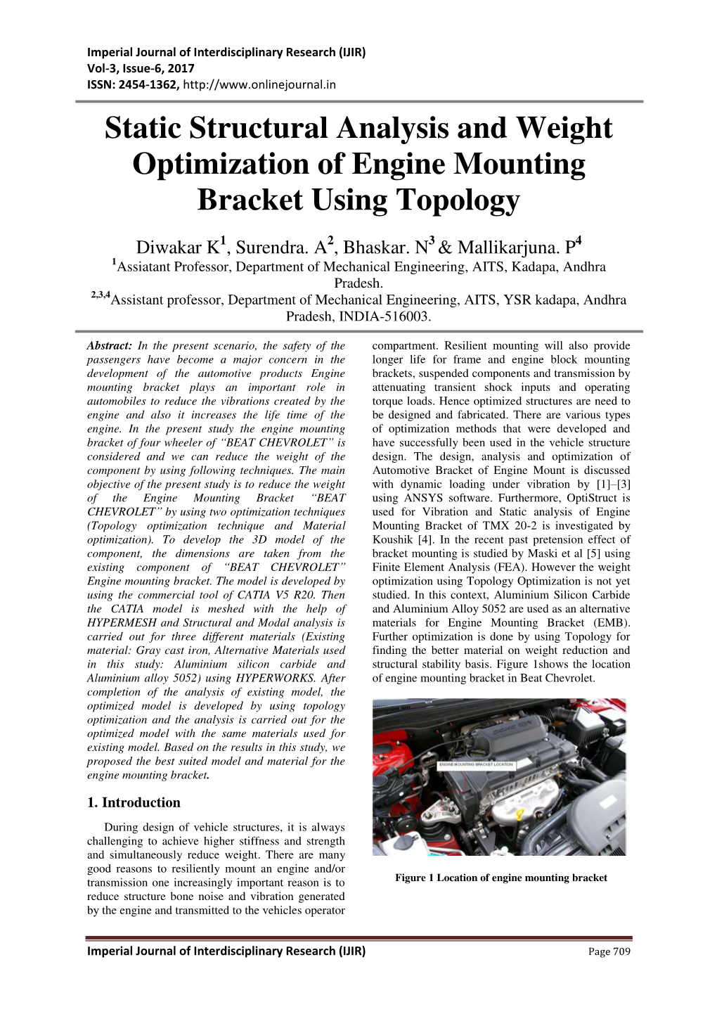 Static Structural Analysis and Weight Optimization of Engine Mounting Bracket Using Topology