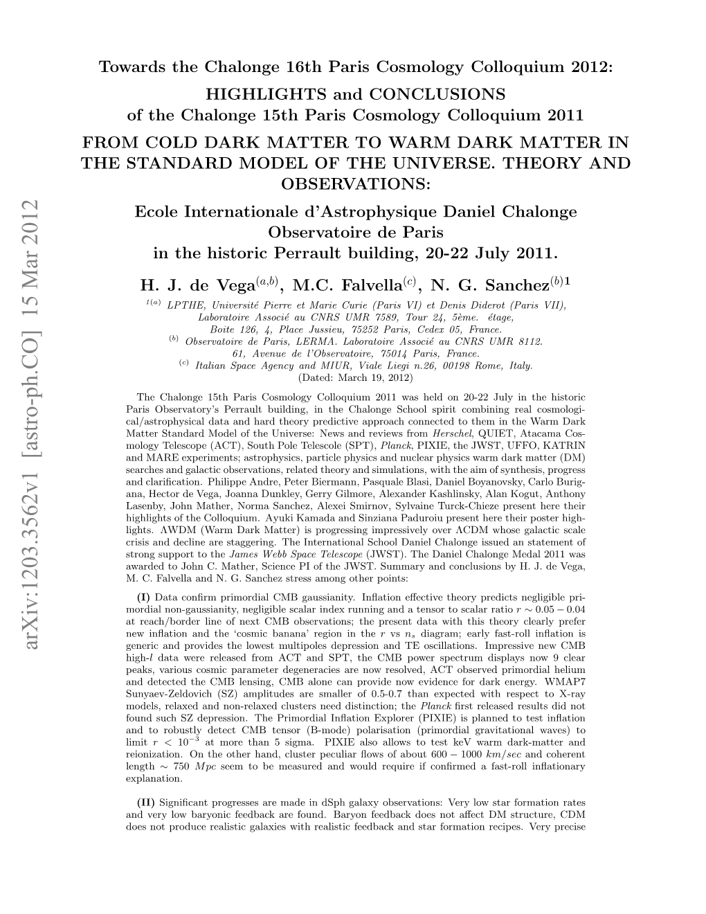 Arxiv:1203.3562V1 [Astro-Ph.CO] 15 Mar 2012 H TNADMDLO H NVRE HOYAND THEORY UNIVERSE