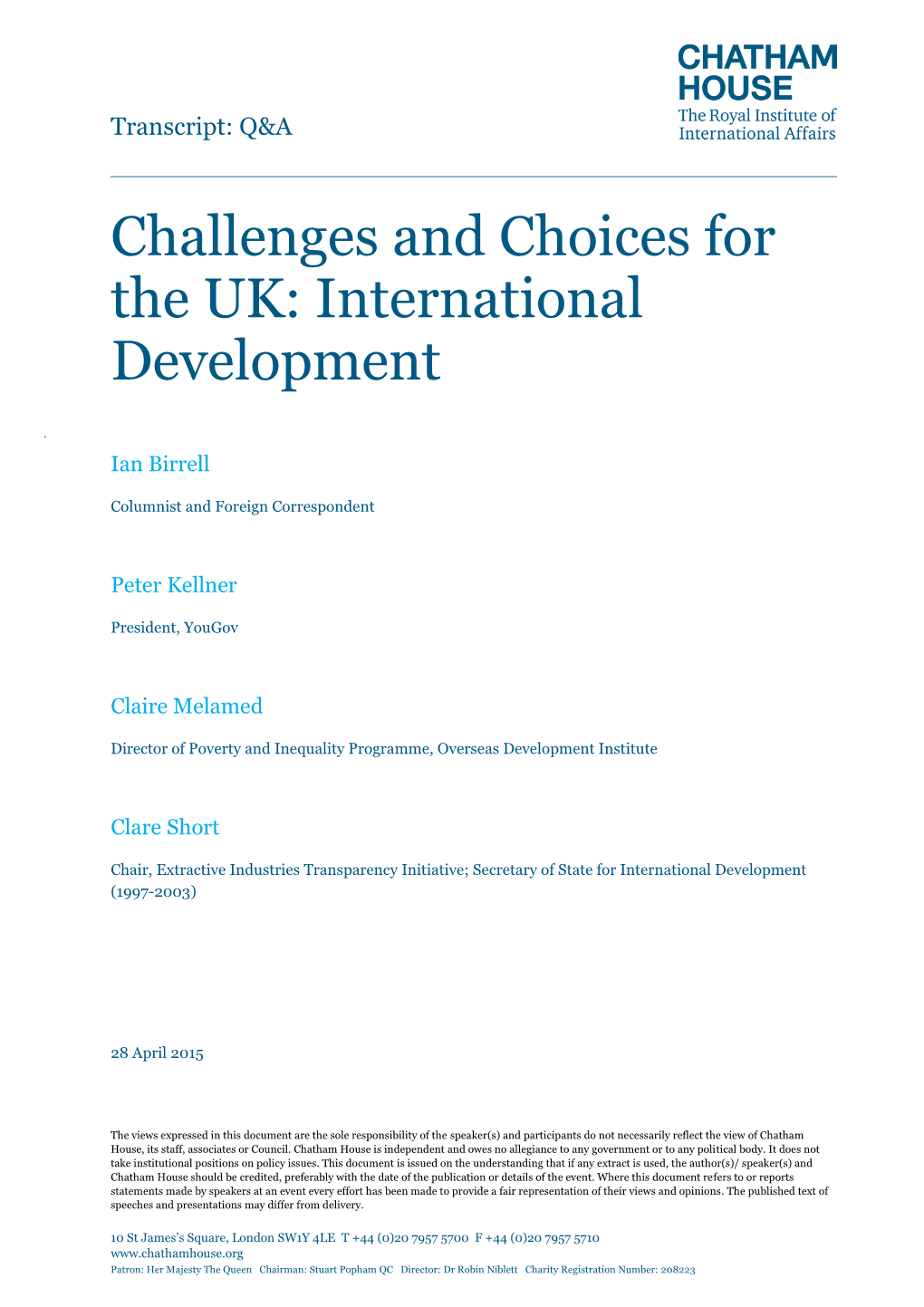 Challenges and Choices for the UK: International Development