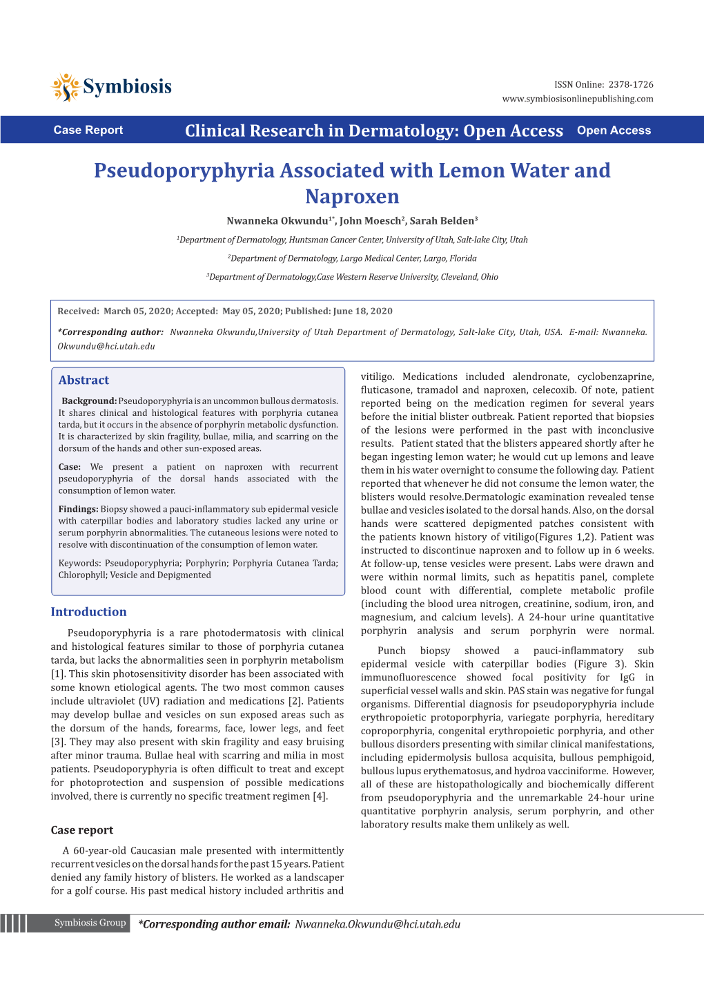 Pseudoporyphyria Associated with Lemon Water and Naproxen
