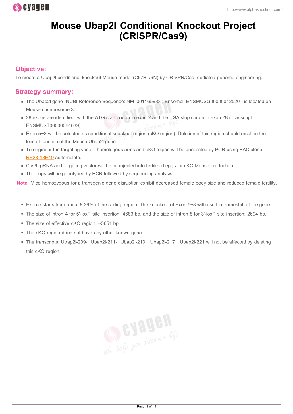 Mouse Ubap2l Conditional Knockout Project (CRISPR/Cas9)