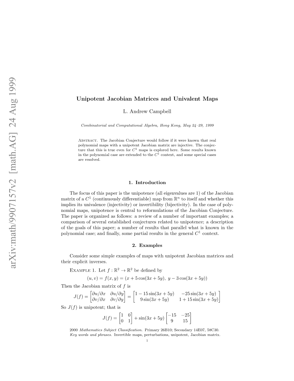 Arxiv:Math/9907157V2 [Math.AG] 24 Aug 1999 So Arxo a of Matrix Hi Xlctinverses