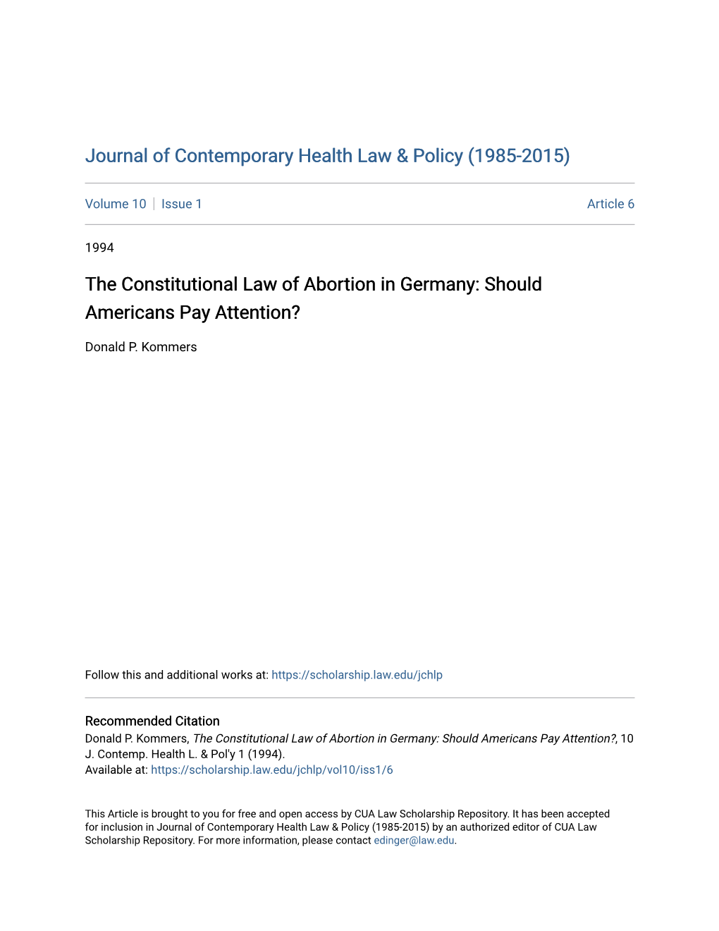 The Constitutional Law of Abortion in Germany: Should Americans Pay Attention?