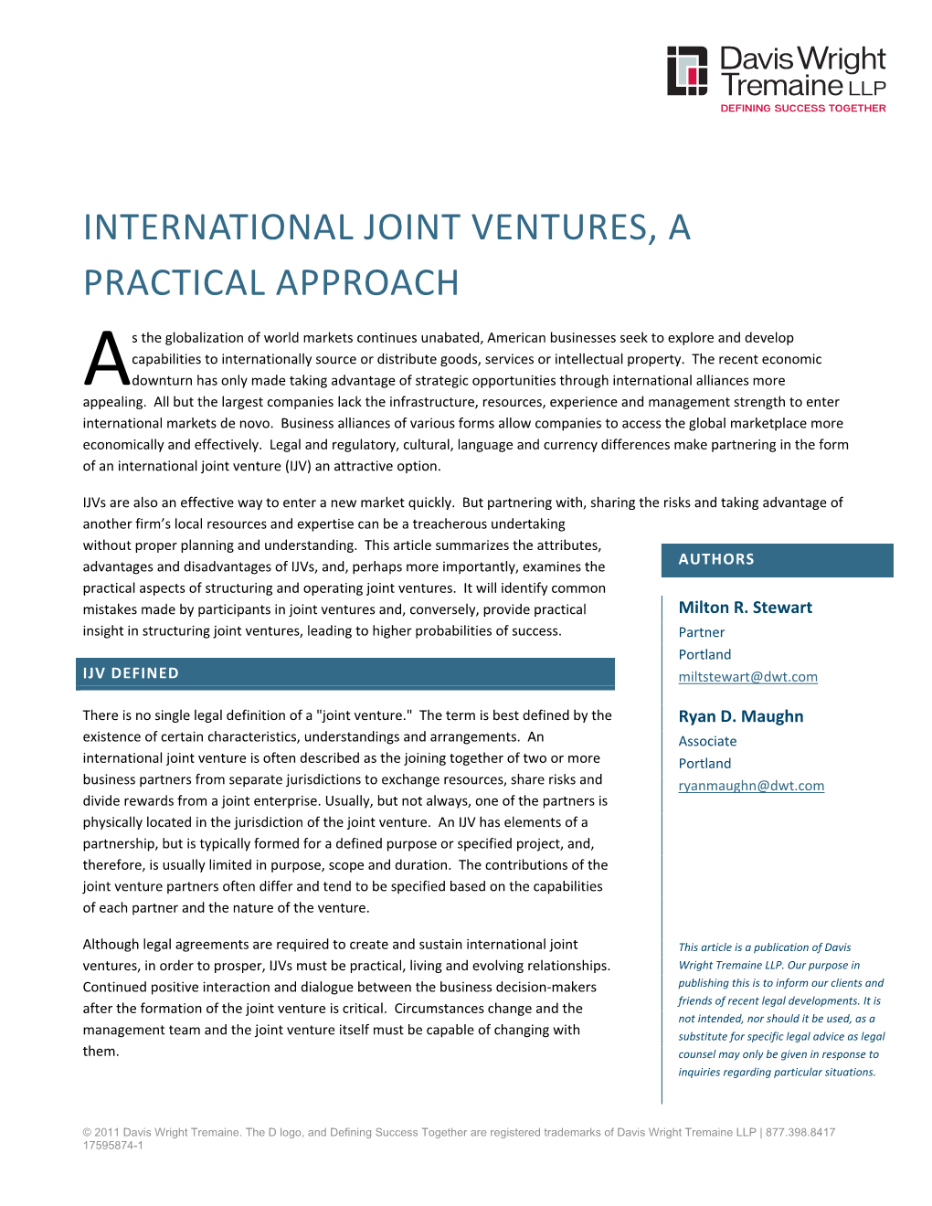 International Joint Ventures, a Practical Approach