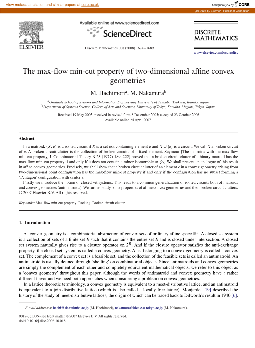 The Max-Flow Min-Cut Property of Two-Dimensional Affine Convex