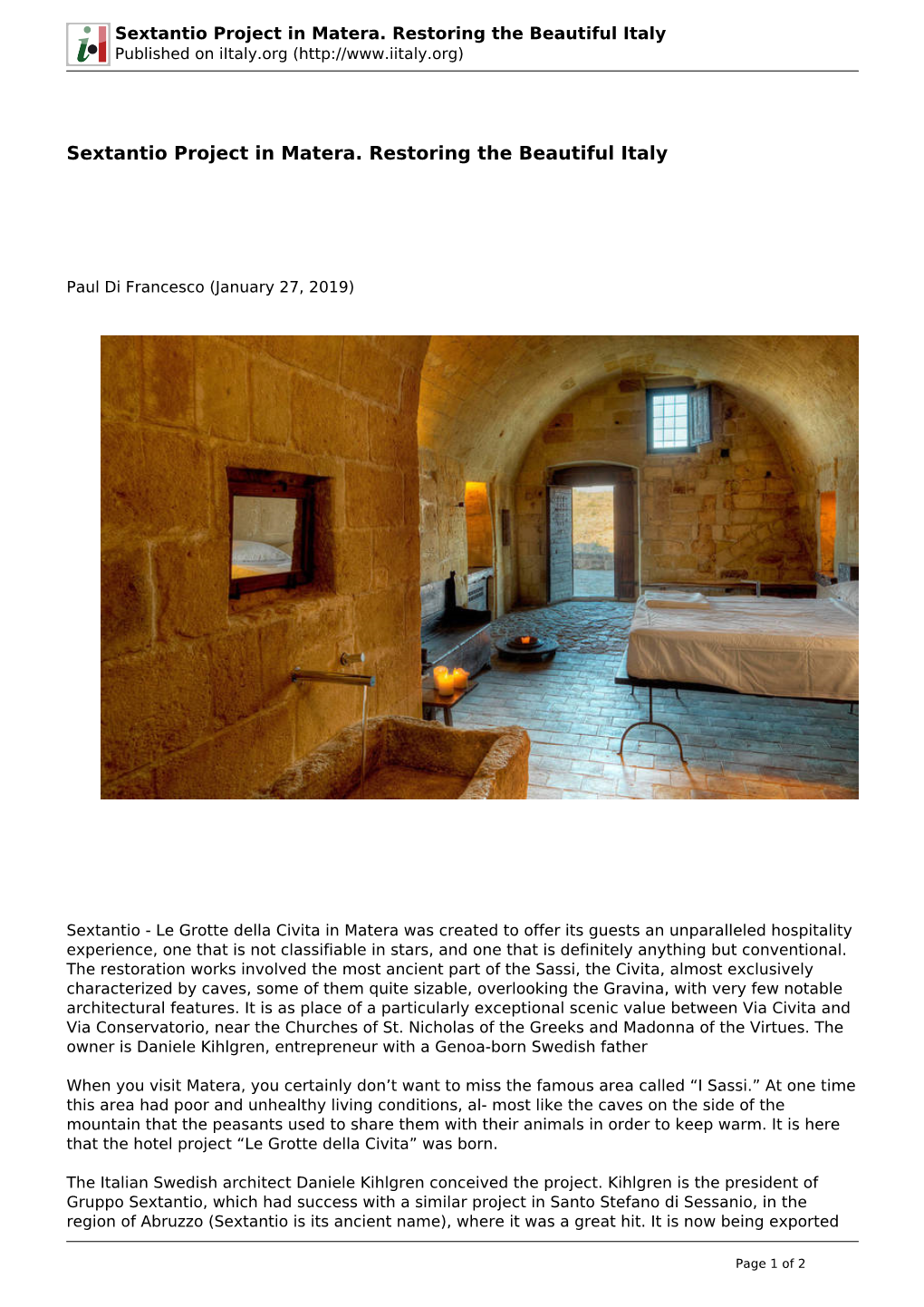 Sextantio Project in Matera. Restoring the Beautiful Italy Published on Iitaly.Org (