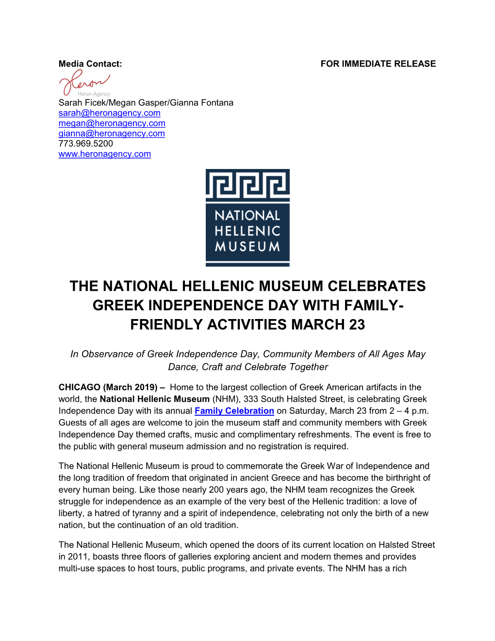 National Hellenic Museum Greek Independence Day Release FINAL